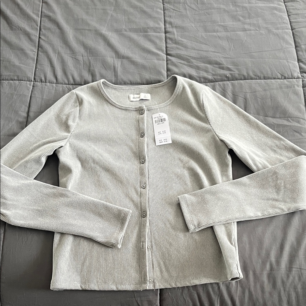 Hollister Light Gray Ribbed Cardigan